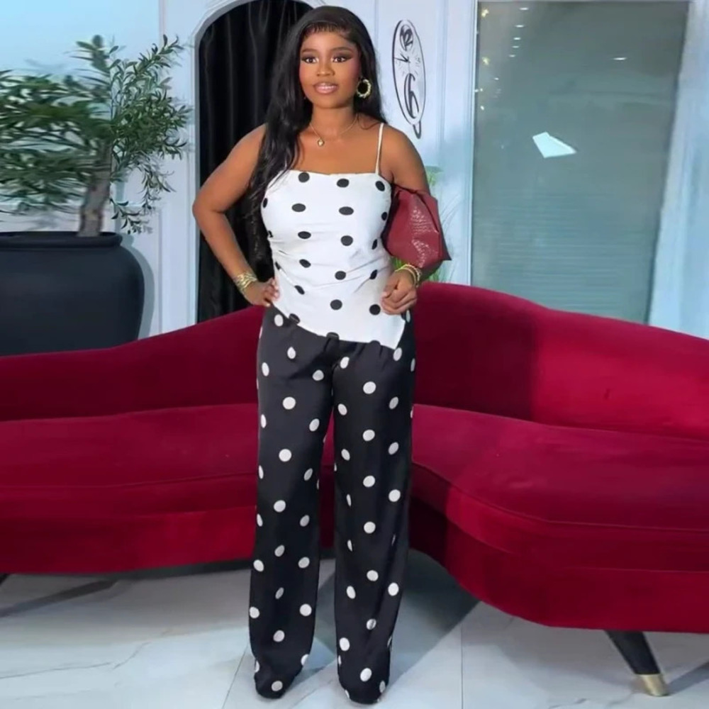 ZARA African Polka Dot Strapless Asymmetric Top and Casual Pants Two Piece Set